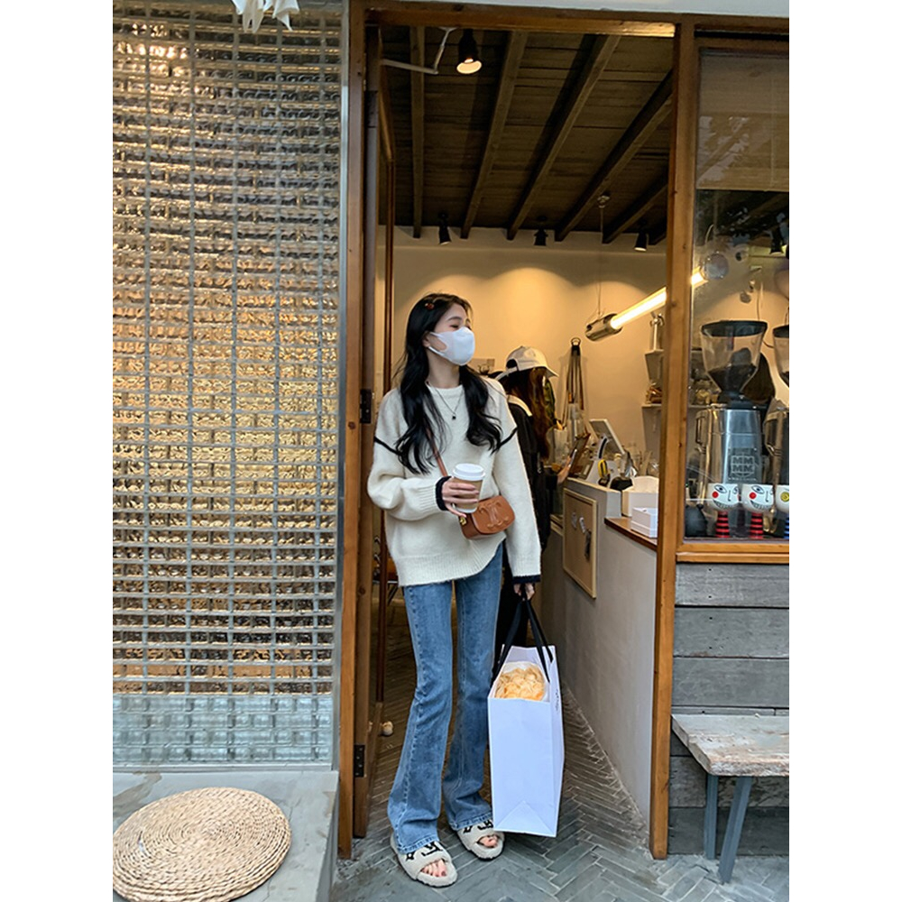 Áo len chui đầu lông cừu màu xám raccoon 2023 mùa thu đông lớp bên trong áo sơ mi đáy dày mềm mại sáp lười k