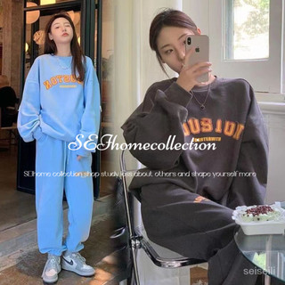 Set áo thun dài tay cổ tròn + quần dài thể thao thời trang nữ