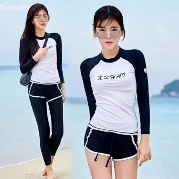 2023 new women's long sleeve sunscreen swimsuit women's three-piece sports student wetsuit rashguard wetsuit fzc241
