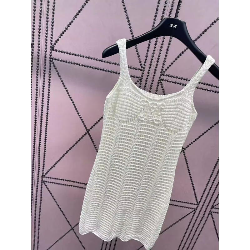 Blackpink lisa sexy hollow out jacquard không tay eo cao dệt kim a line dress màu: trắng