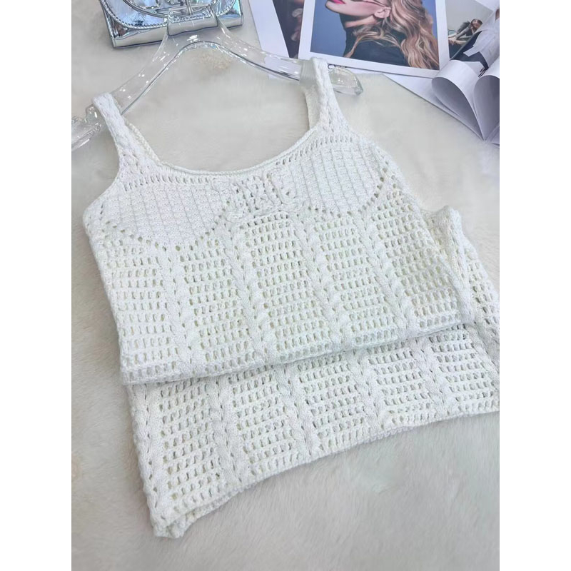 Blackpink lisa sexy hollow out jacquard không tay eo cao dệt kim a line dress màu: trắng