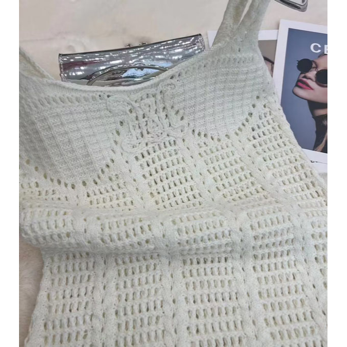 Blackpink lisa sexy hollow out jacquard không tay eo cao dệt kim a line dress màu: trắng