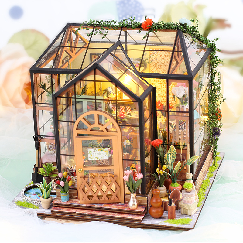 Mô Hình NHÀ DIY có nội thất & đèn LED - Đồ chơi lắp ráp gỗ 3D Dollhouse Kit Flower House Tỉ lệ 1:24