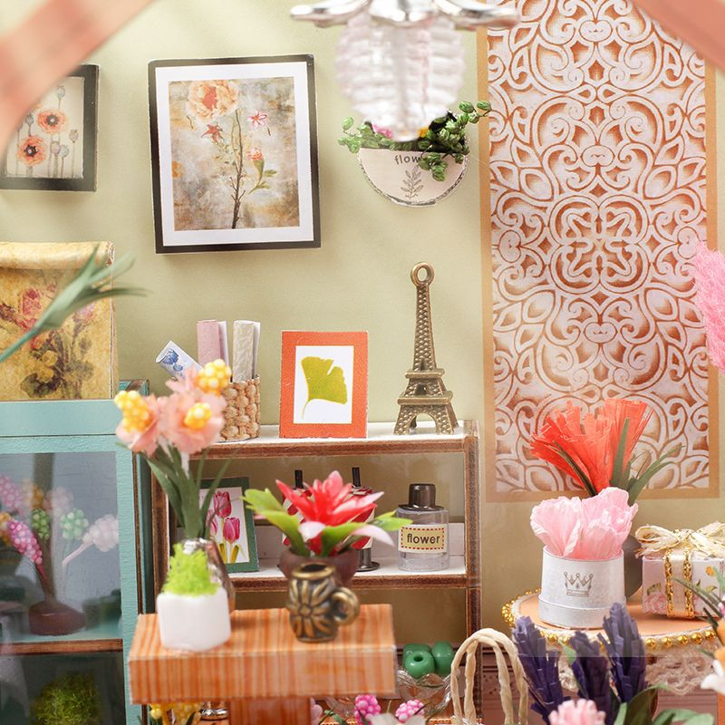 Mô Hình NHÀ DIY có nội thất & đèn LED - Đồ chơi lắp ráp gỗ 3D Dollhouse Kit Flower House Tỉ lệ 1:24