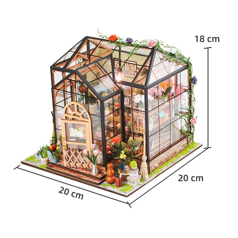 Mô Hình NHÀ DIY có nội thất & đèn LED - Đồ chơi lắp ráp gỗ 3D Dollhouse Kit Flower House Tỉ lệ 1:24