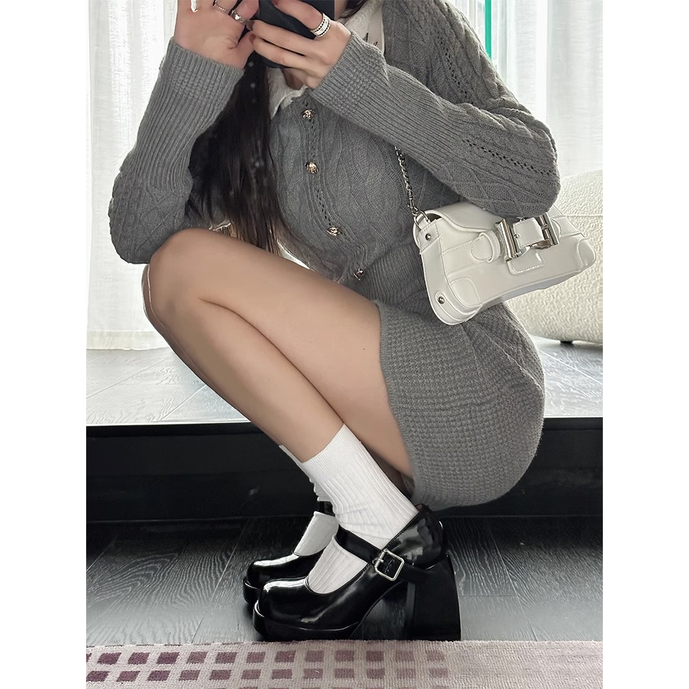 Giày cao gót đơn sắc, đế dày chống thấm nước, kiểu mary jane dày, thích hợp cho phụ nữ