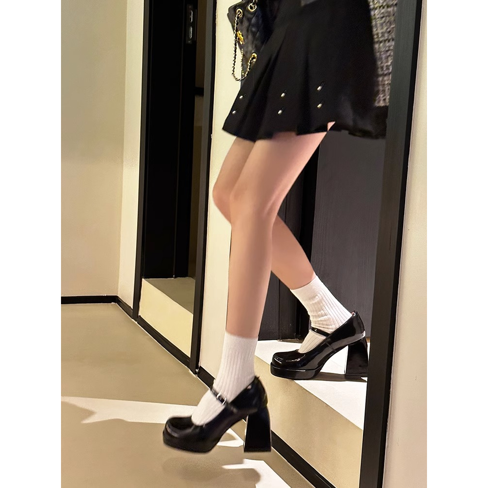 Giày cao gót đơn sắc, đế dày chống thấm nước, kiểu mary jane dày, thích hợp cho phụ nữ