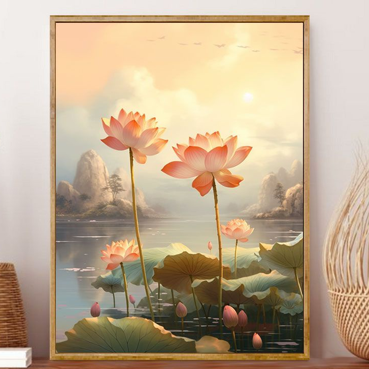 Gói vật liệu thêu chữ thập hoa sen vàng thịnh vượng 2023 phong cách mới lotus in chính xác cross stitch set