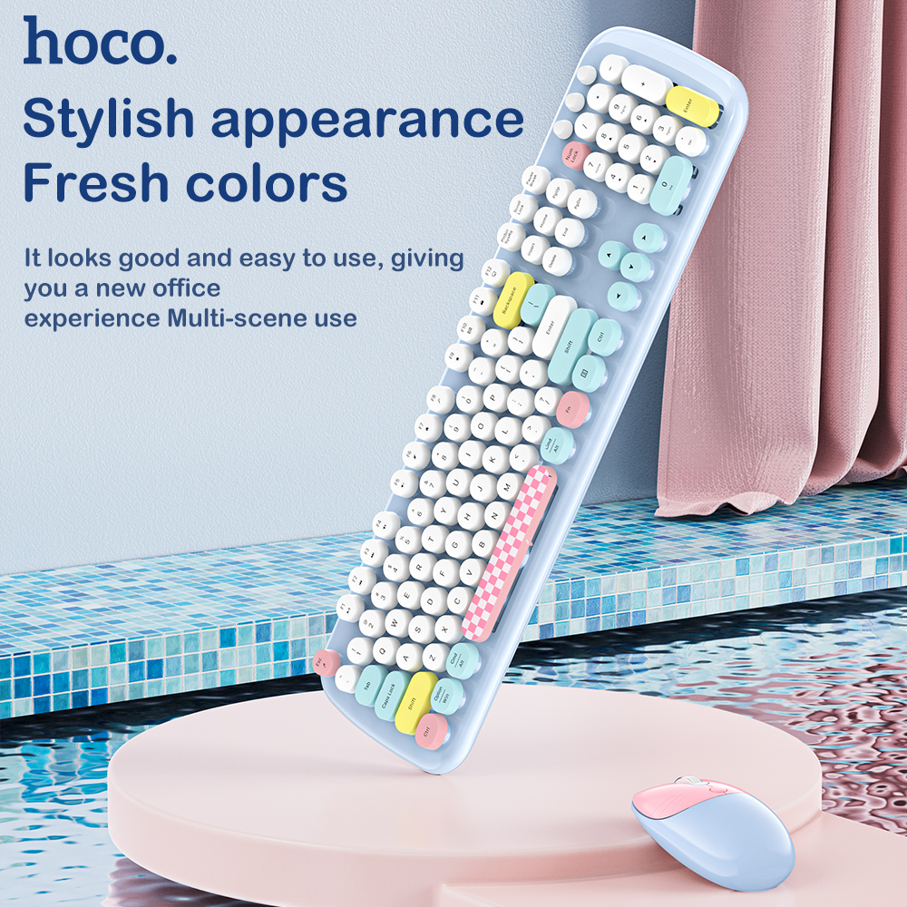Bộ bàn phím hoco 104 phím bàn phím không dây nút đầy màu sắc chuột phù hợp với bàn phím chuột cho máy tính xách tay bàn phím di động