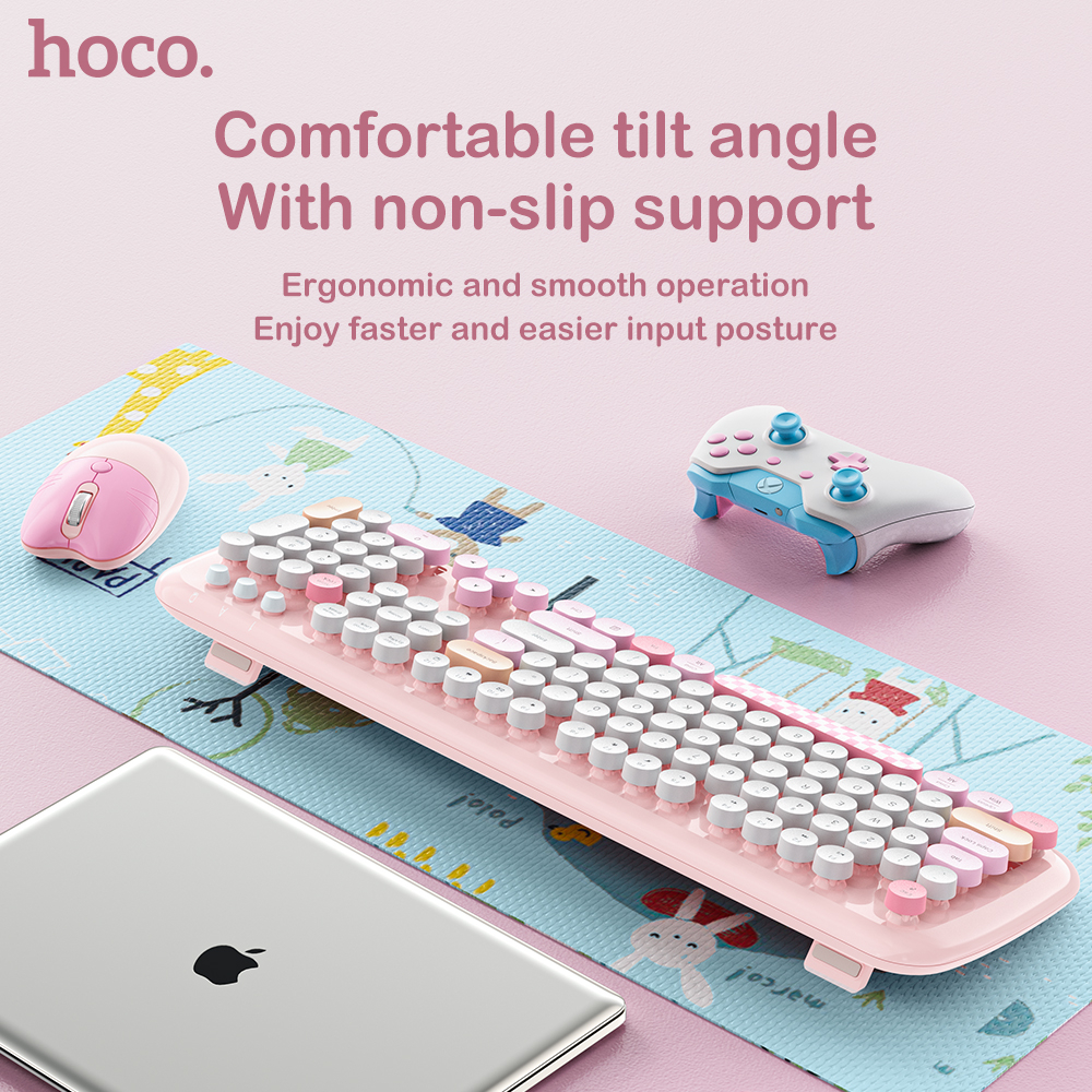 Bộ bàn phím hoco 104 phím bàn phím không dây nút đầy màu sắc chuột phù hợp với bàn phím chuột cho máy tính xách tay bàn phím di động