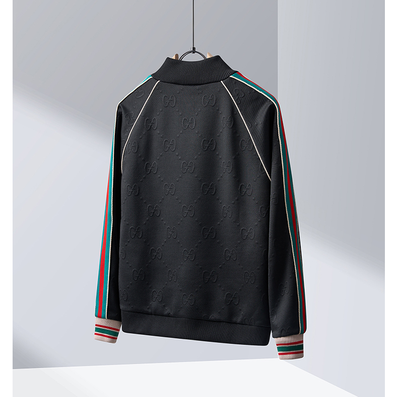 Gucc1 thời trang gg vải jacquard tối đôi jacquard lưới thể thao unisex áo khoác dây kéo