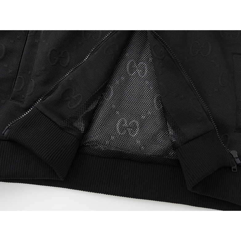 Gucc1 thời trang gg vải jacquard tối đôi jacquard lưới thể thao unisex áo khoác dây kéo