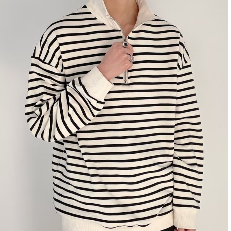 The new semi -high zipper stand -up collar sweater nam phiên bản hàn quốc lỏng lẻo, đơn giản dài -sleeved t -shirt high -level sense