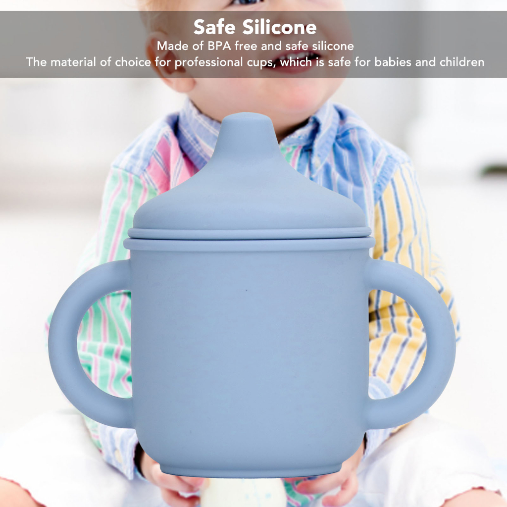 Cốc chống tràn silicone tập luyện an toàn cho máy rửa chén và lò vi sóng có tay cầm nắp vòi trẻ mới biết đi sơ sinh