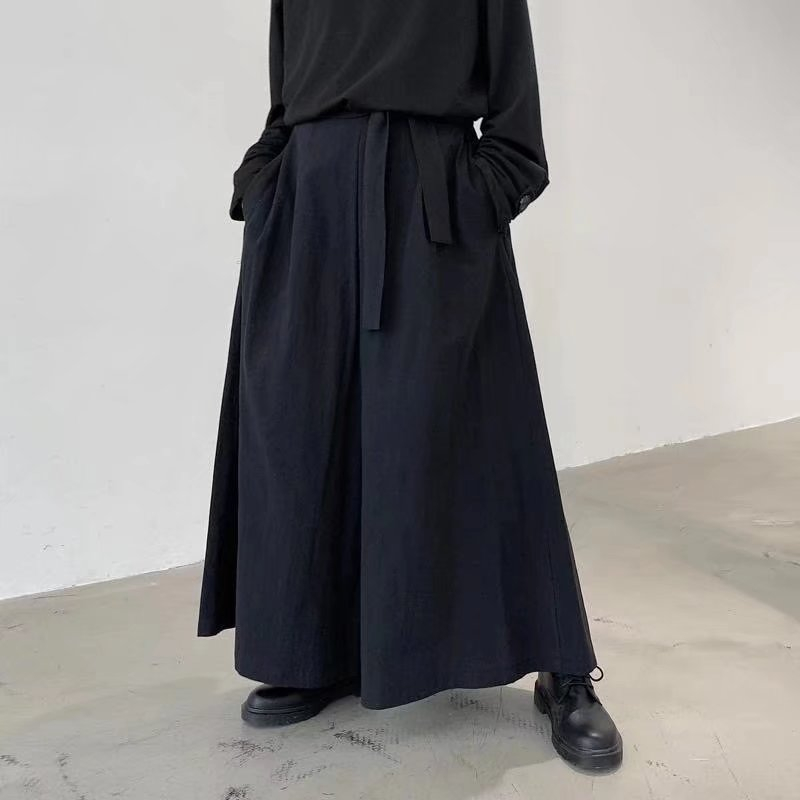 Quần ống rộng AFFLIGA co giãn thiết kế cá tính phong cách Nhật bản màu đen sẫm cho nam