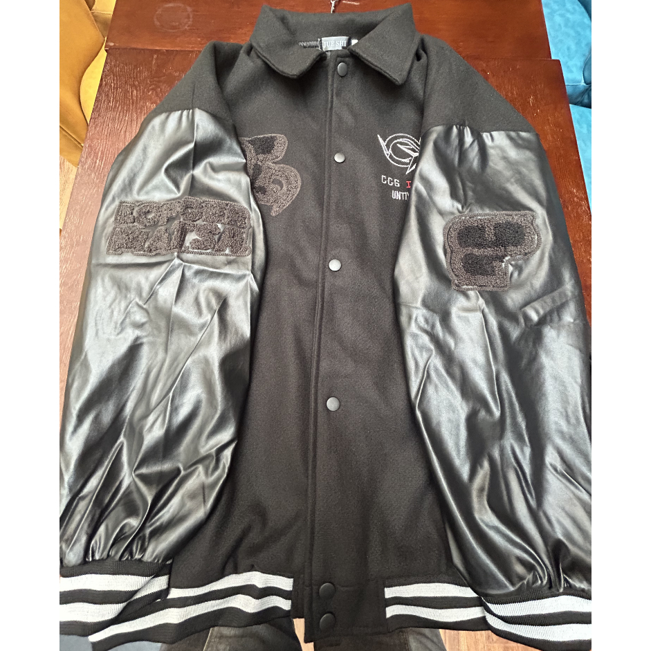 Áo Khoác Bóng Chày Bằng Da Dáng Rộng Thêu Họa Tiết Thời Trang Hàn Quốc Cho Nam Áo khoác thêu hai lớp chất lượng cao Tay áo bằng da giả áo khoác bóng chày ve áo