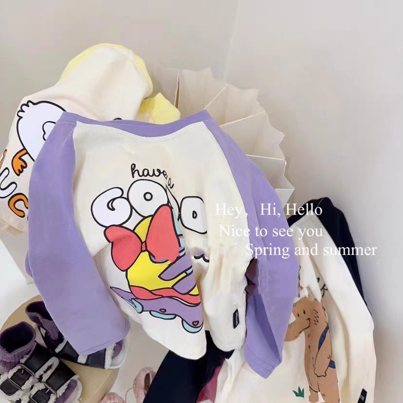 2023 phiên bản Hàn Quốc của áo thun dài tay in hình hoạt hình giản dị dễ thương mới dành cho trẻ em mùa thu