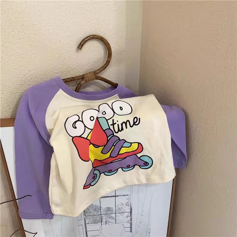 2023 phiên bản Hàn Quốc của áo thun dài tay in hình hoạt hình giản dị dễ thương mới dành cho trẻ em mùa thu
