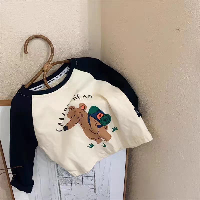2023 phiên bản Hàn Quốc của áo thun dài tay in hình hoạt hình giản dị dễ thương mới dành cho trẻ em mùa thu