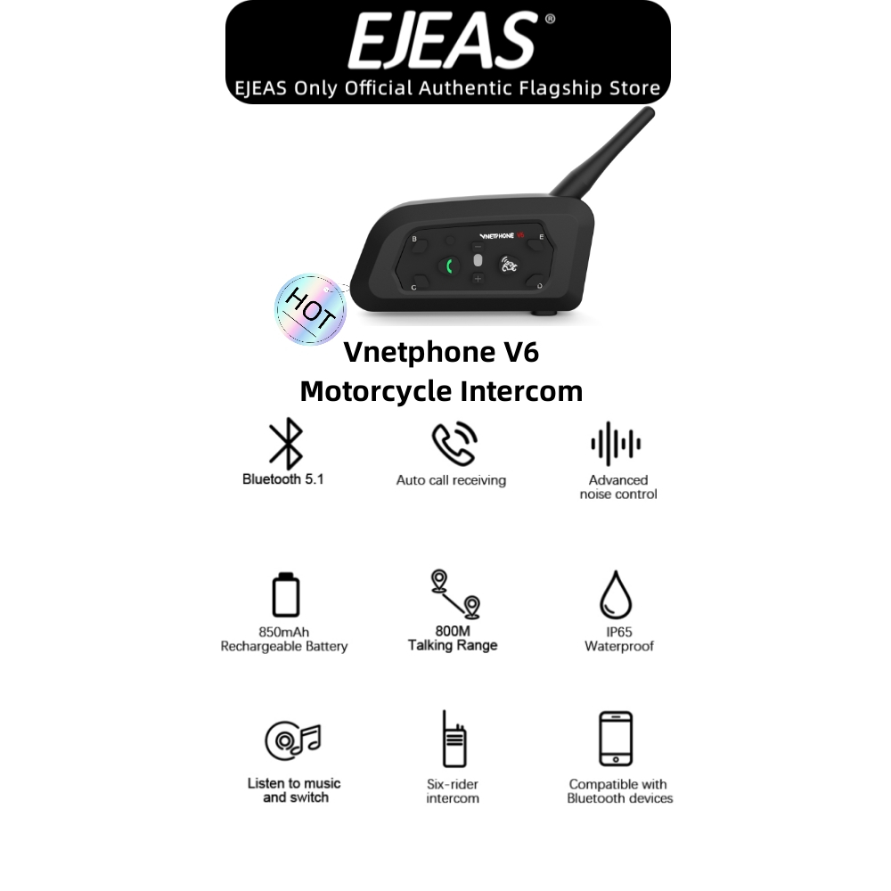 EJEAS Vnetphone V6 Tai Nghe Bluetooth 5.1 IP65 Chống Nước IP65 Cho Shoei AGV KYT Yamaha Honda Forza 250