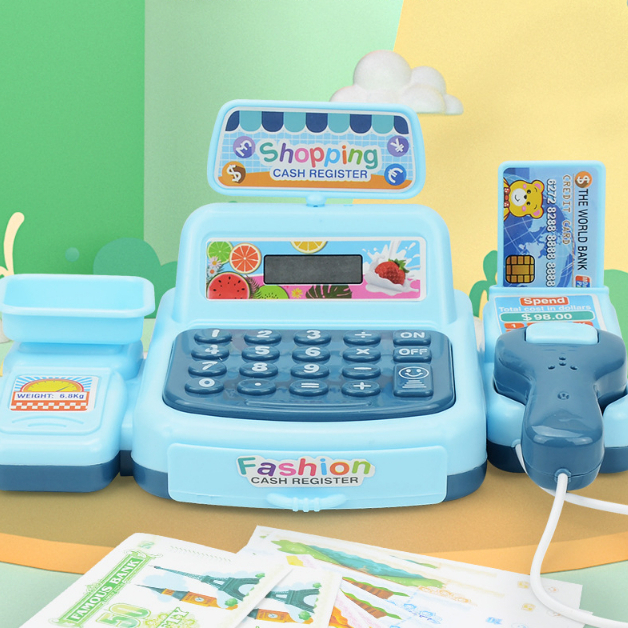 Mô hình máy tính tiền cửa hàng tiện lợi mini trẻ em mô phỏng máy tính tiền siêu thị đồ chơi nhà chơi