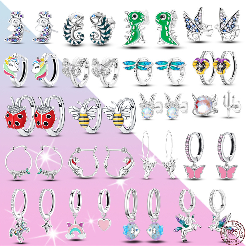 925 sterling silver animal insect series phụ nữ ban đầu mặt dây chuyền tinh tế bông tai earstuds diy women's holiday gift phát triển đồ trang sức