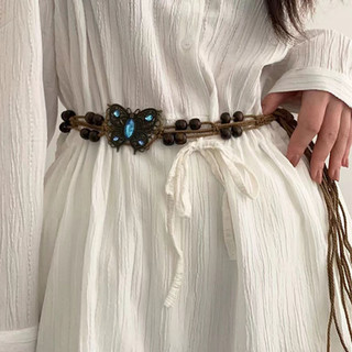 Thắt lưng bện dây đính hạt gỗ phong cách boho thời trang cho nữ