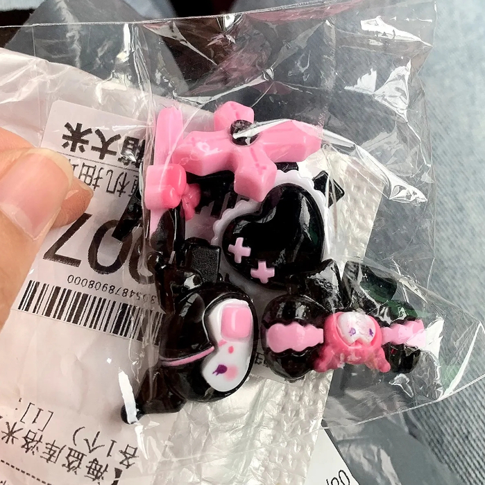 Bộ kẹp tóc kuromi màu hồng đen dễ thương ins sweet cool girl nhật bản phụ kiện tóc hoạt hình nhỏ