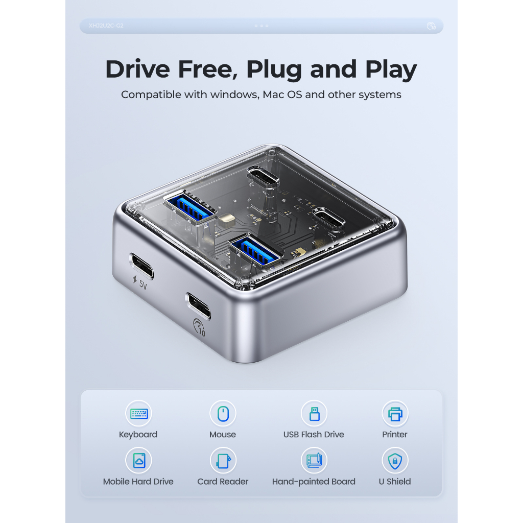ORICO USB3.2 Hub 10Gbps Truyền tốc độ cao Hợp kim kẽm Siêu tản nhiệt Loại C Hub với cổng cấp nguồn Thích hợp cho Macbook Mac Mini iPad iPhone (XHJ4C)