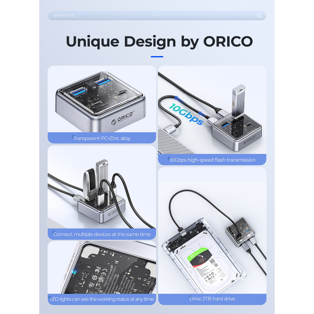 ORICO USB3.2 Hub 10Gbps Truyền tốc độ cao Hợp kim kẽm Siêu tản nhiệt Loại C Hub với cổng cấp nguồn Thích hợp cho Macbook Mac Mini iPad iPhone (XHJ4C)