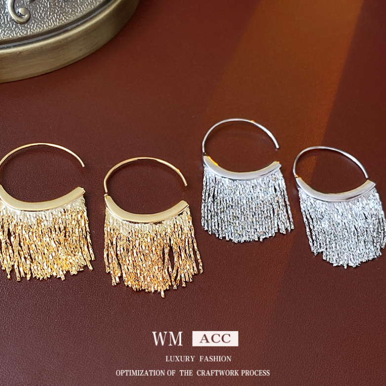 Phong cách thời trang âu mỹ kim loại tua bông tai thiết kế high-end pendant niche cool style trang sức
