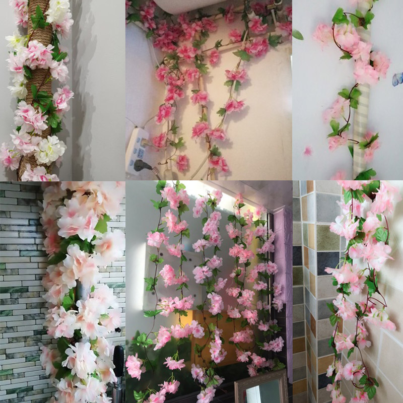 Hoa Anh Đào Giả Bằng Mây Đan 230cm Treo Tường Trang Trí Nhà Cửa / Tiệc Cưới