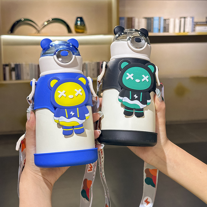 Bình Nước Giữ Nhiệt Bằng Thép Không Gỉ 316 Có Nắp Đậy Và Búp Bê 3D Dành Cho Trẻ Em