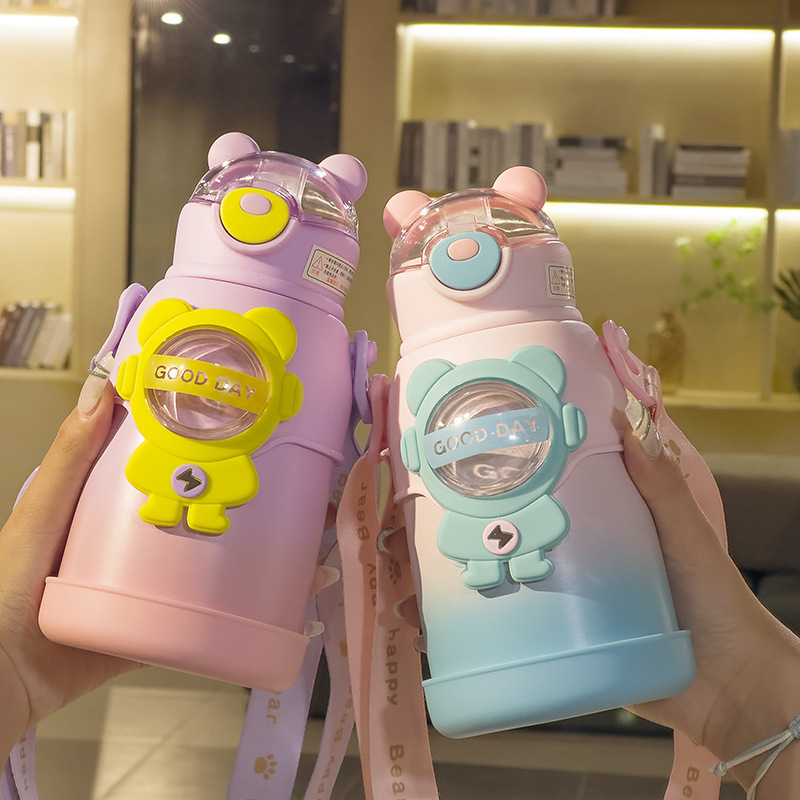 Bình Nước Giữ Nhiệt Bằng Thép Không Gỉ 316 Có Nắp Đậy Và Búp Bê 3D Dành Cho Trẻ Em