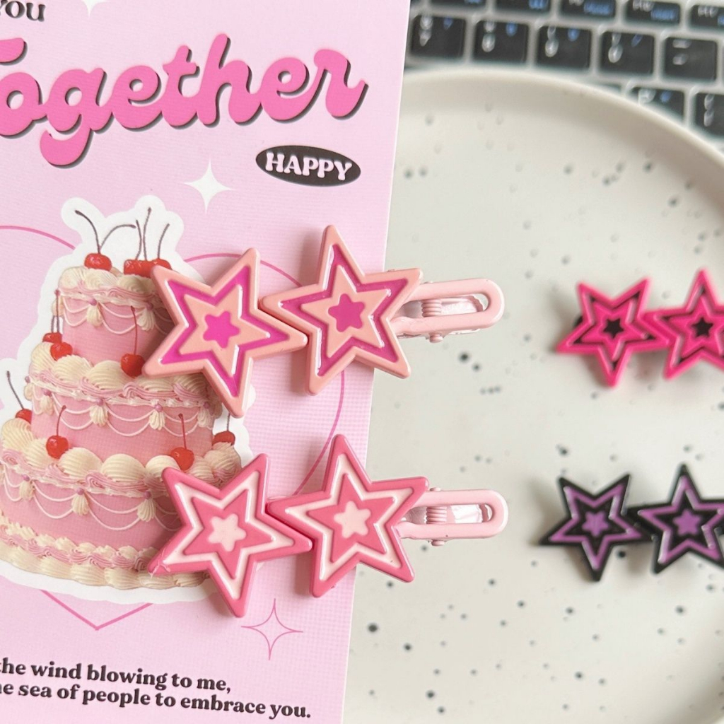 Barbie pink star series kẹp tóc ins cute girl heart y2k pink bangs seaside clip headdress clip trang sức mới