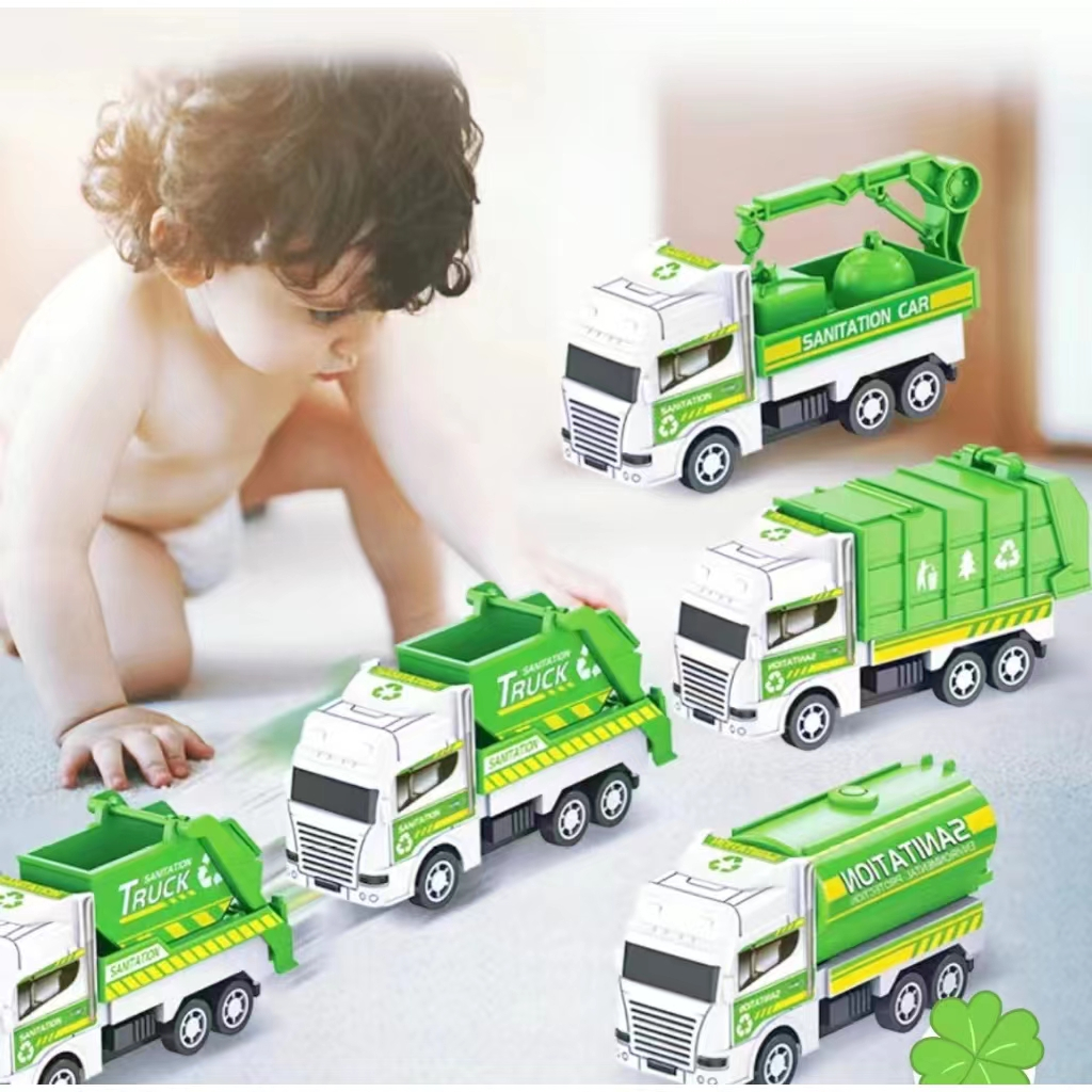 1 cái đồ chơi ngẫu nhiên xe vệ sinh mô hình xe chở rác xe chở nước đồ chơi xe ô tô, vệ sinh đô thị xe chở rác kỹ thuật nhỏ xe đẩy nhựa kéo lại đồ chơi trẻ em
