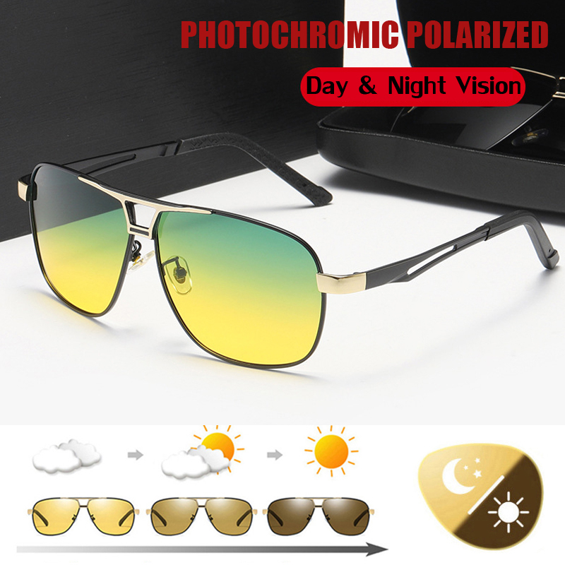 Kính râm tầm nhìn ban đêm photochromic phân cực Kính bảo hộ ngoài trời Ống kính UV400 ngày và đêm Kính râm lái xe nam
