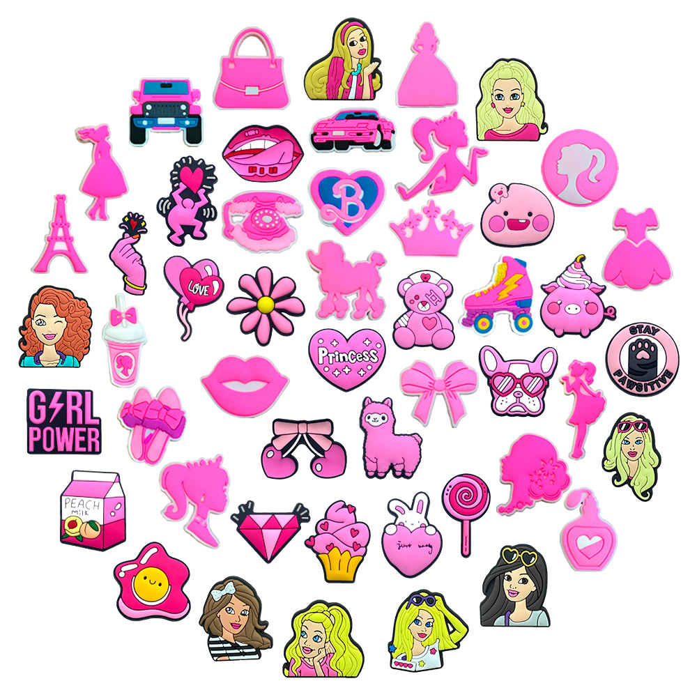 Hot jibbitz 1 cái màu hồng cô gái barbie phim hoạt hình crocs bùa giày ghim phụ kiện trang trí dép dép khóa trẻ em quà tặng