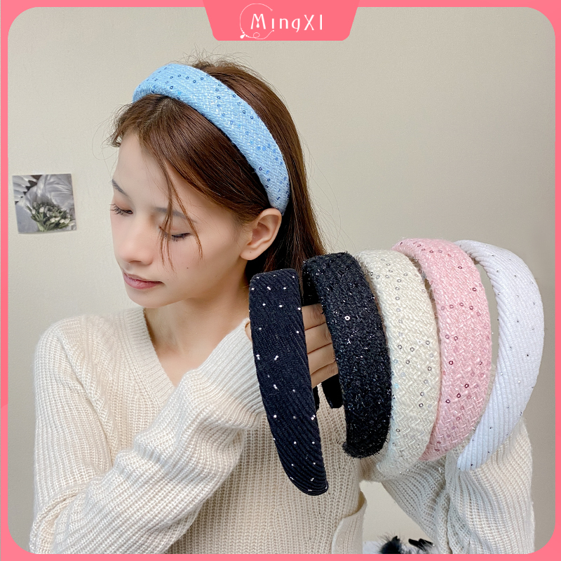 Kem vải vòng cài tóc ngọt ngào sequins rộng-brimmed sponge hair band cho phụ nữ cô gái hoàn thiện kiểu tóc băng đô thời trang phụ kiện tóc