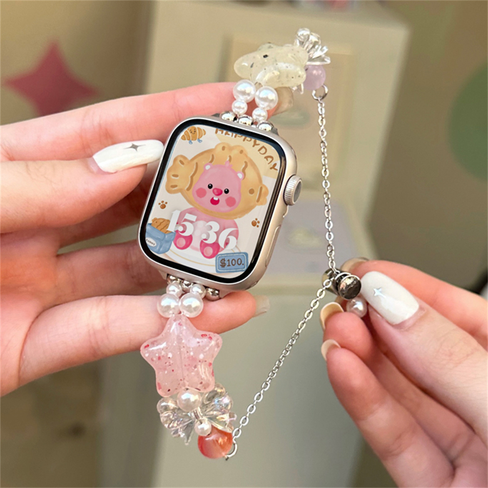 Dây đeo kim loại mỏng ngôi sao dễ thương hàn quốc cho apple watch 49 8 45mm 4 se 44 42mm 38 40mm nữ dây đeo bowknot cho iwatch bracelet