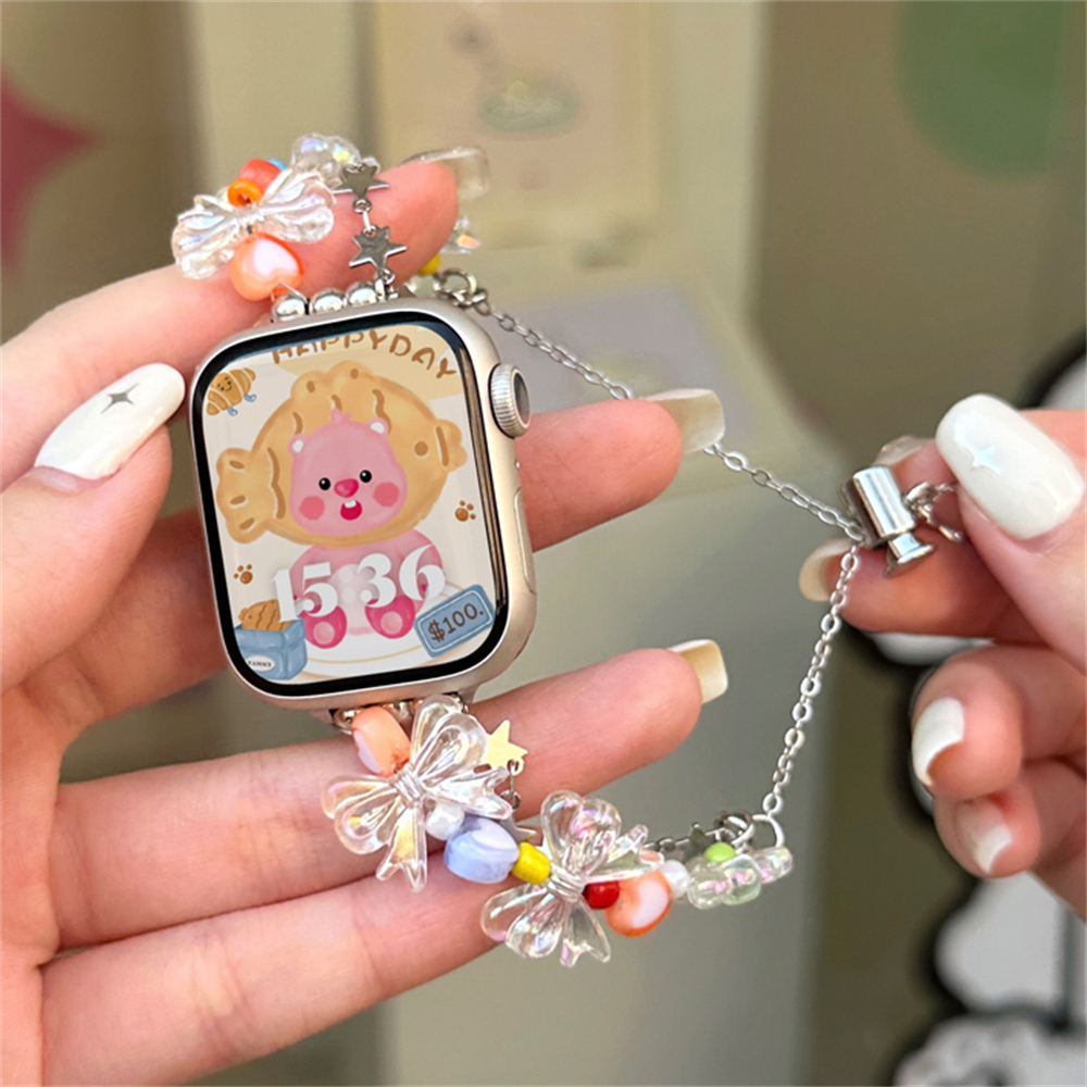 Dây đeo kim loại mỏng ngôi sao dễ thương hàn quốc cho apple watch 49 8 45mm 4 se 44 42mm 38 40mm nữ dây đeo bowknot cho iwatch bracelet