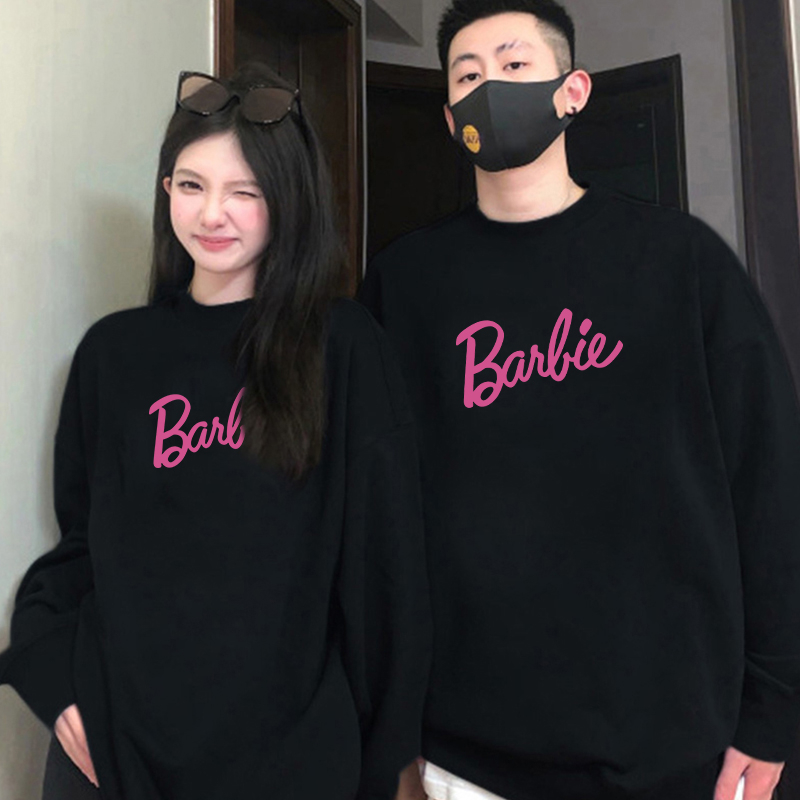 Ihkke 100% cotton trắng cổ tròn unisex "barbie powder" áo len nữ thời trang