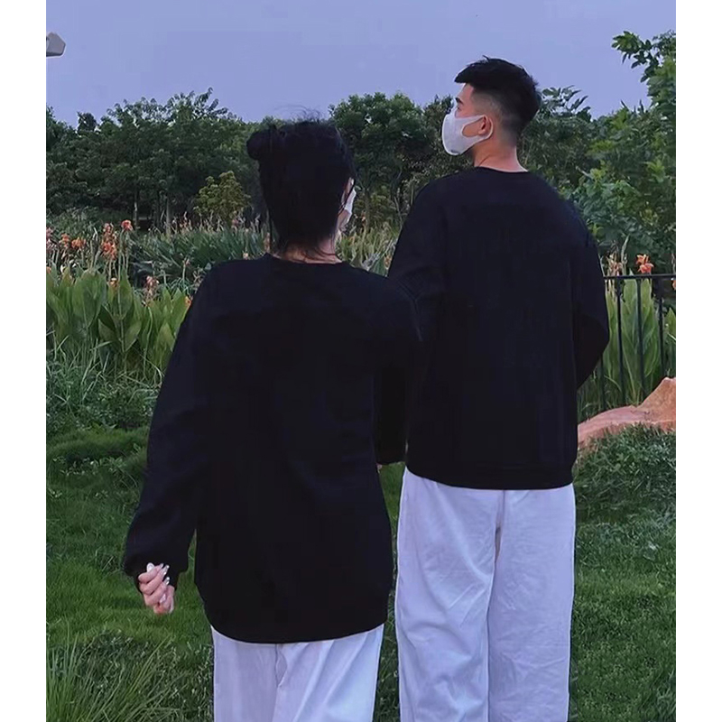 Ihkke 100% cotton trắng cổ tròn unisex "barbie powder" áo len nữ thời trang