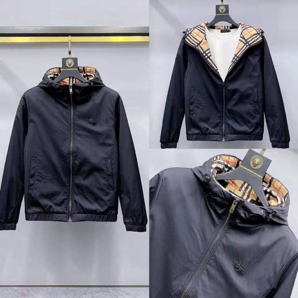 Burberry casual có mũ trùm đầu hai mặt áo khoác nam mùa xuân và mùa hè áo kẻ sọc mới âu mỹ nhẹ nhàng và sang trọng và mỏng, cả hai bên đều mặc áo khoác ngựa chiến