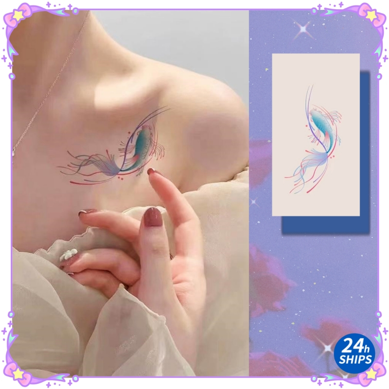 Lucky blue little goldfish pattern tattoo sexy girl cánh tay xương đòn hình xăm không thấm nước hình xăm dán kéo dài 7 ngày hình xăm giả tạm thời