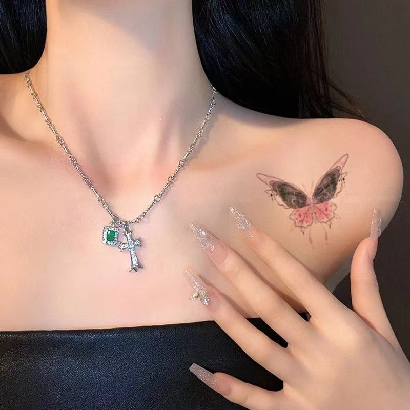 Cánh màu hồng hình bướm hình xăm cô gái sexy cánh tay xương đòn hình xăm không thấm nước hình xăm dán kéo dài 7 ngày hình xăm giả tạm thời