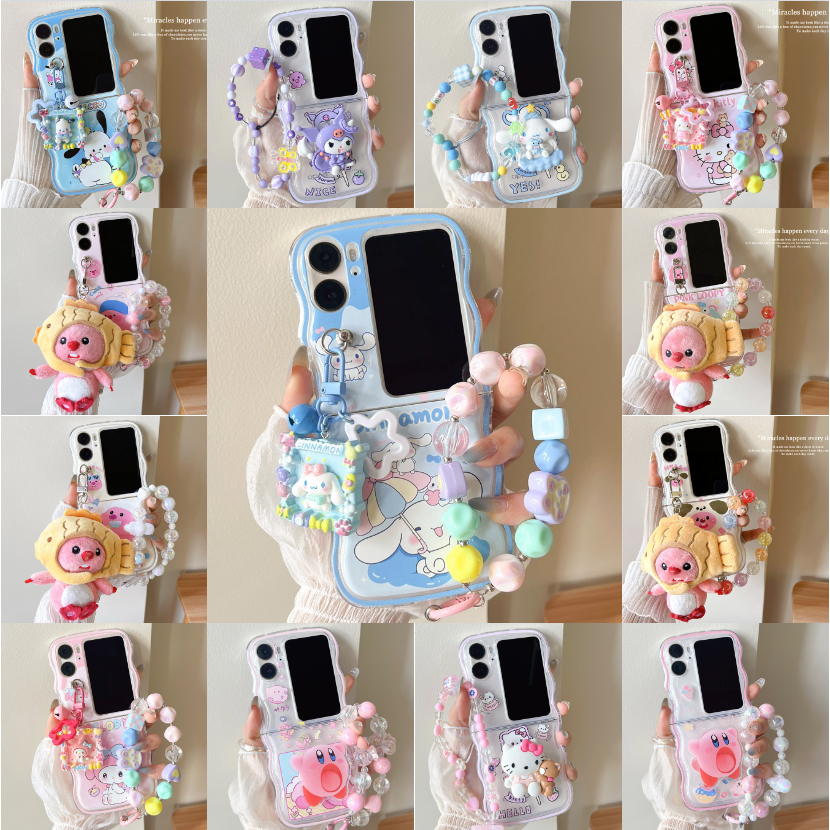 Đối với oppo find n2 màn hình có thể gập lại chống rơi nắp bảo vệ find n2flip cặp đôi điện thoại vỏ điện thoại có thể gập lại vòng đeo tay mặt dây chuyền phim hoạt hình anime dễ thương