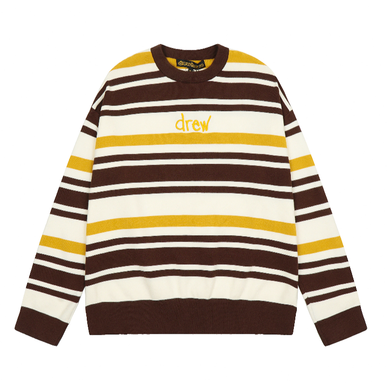 Street wear phong cách mới hàng đầu mặt cười sọc jacquard thiết kế áo len cổ tròn lỏng vừa vặn unisex
