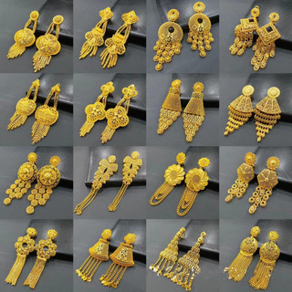 1 đôi bông tai dài mạ vàng 24k đính đá sang trọng