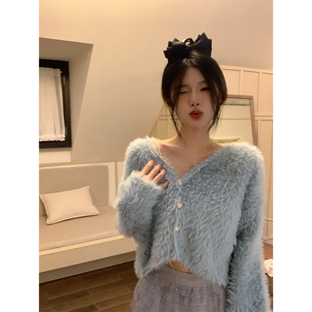 Cocory vn Cô gái ngọt ngào gió nhẹ nhàng dài tay áo đan áo khoác cardigan mùa thu lỏng lẻo tất cả phù hợp croptop phụ nữ